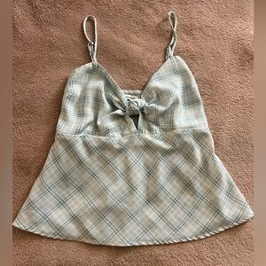 Abercrombie & Fitch Blue and White Tie Front Tank